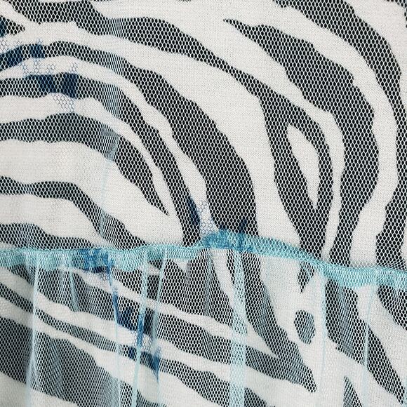 Shein Curve Sz 0X Mesh Overlay Maxi Dress Zebra Print Aqua Maximalist Whimsigoth - Picture 7 of 11